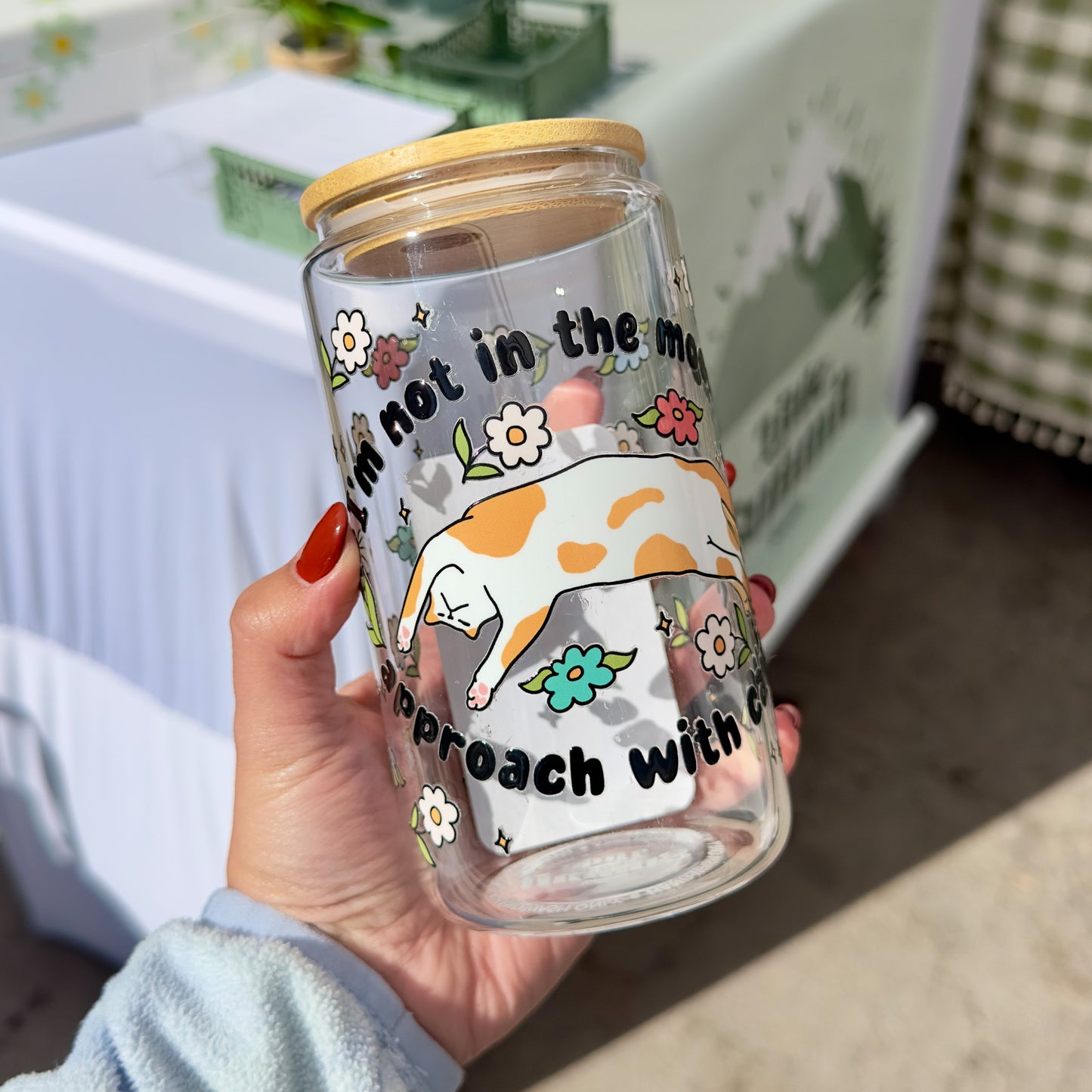 I'm Not in the Mood Cozy Cat Glass Cup