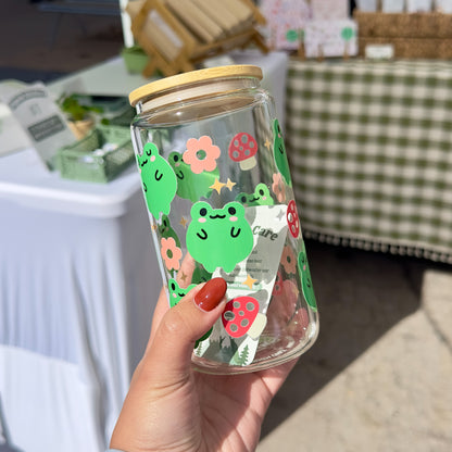 Cute Frogs Glass Cup