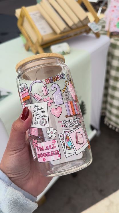 Bookish Pattern Glass Cup