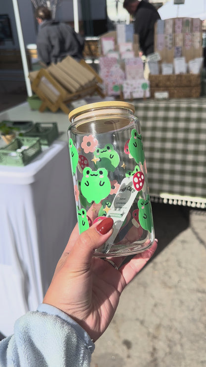 Cute Frogs Glass Cup